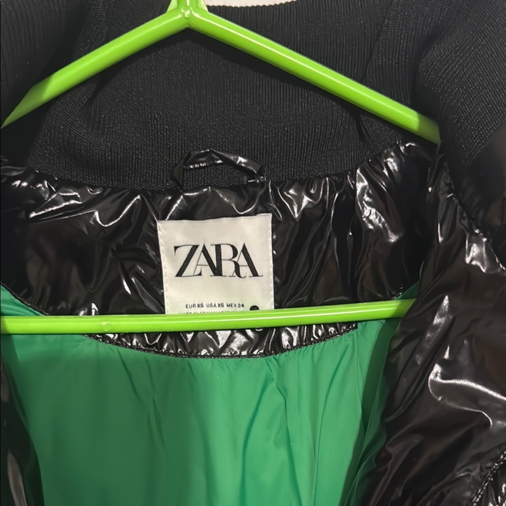 Zara Black Green Shiny Puffer Jacket - Picture 8 of 11